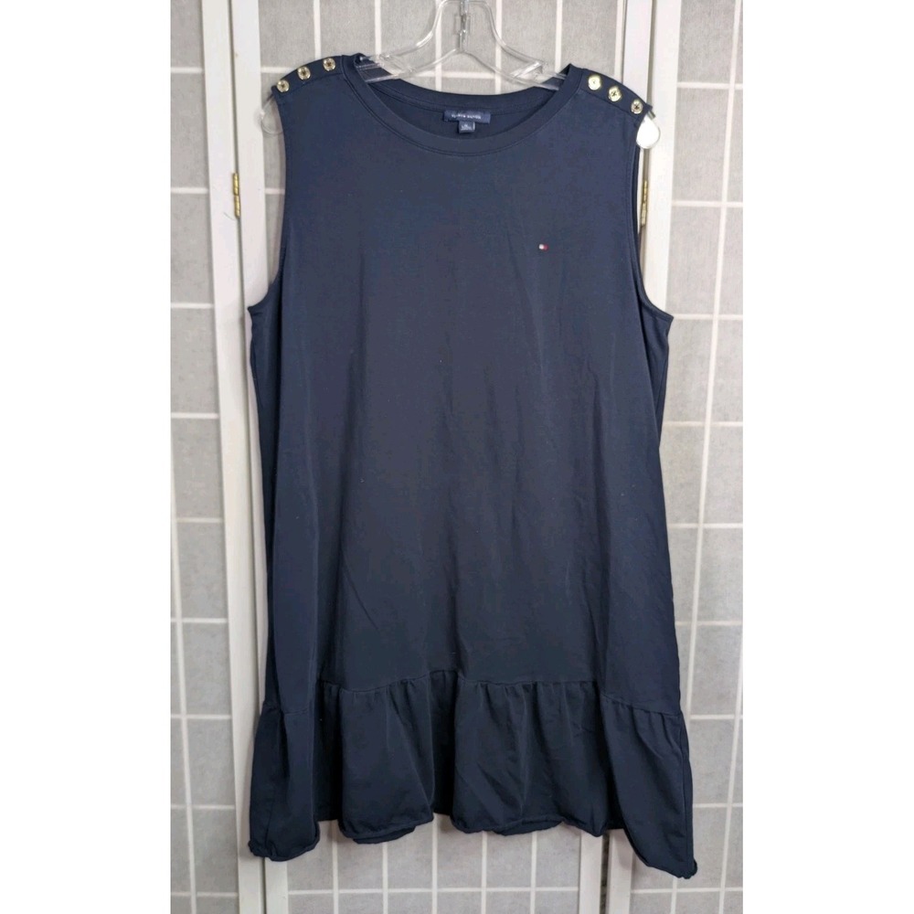 Tommy Hilfiger Women's XL Tank Shift Dress Sleeveless Ruffle Hem Tennis Navy